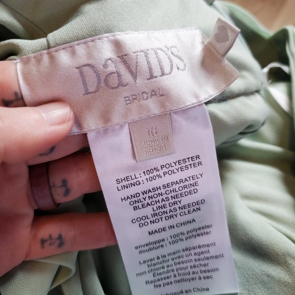 DAVID'S BRIDAL mesh short bridesmaid dress with crisscross back meadow green - Picture 3 of 9